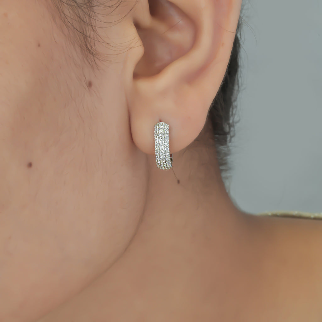 Aarinya Glitz Multi-Row Diamond Hoop Earrings, Triple Row Statement Huggie Hoops, The Grand Pave Dome Hoop Earrings