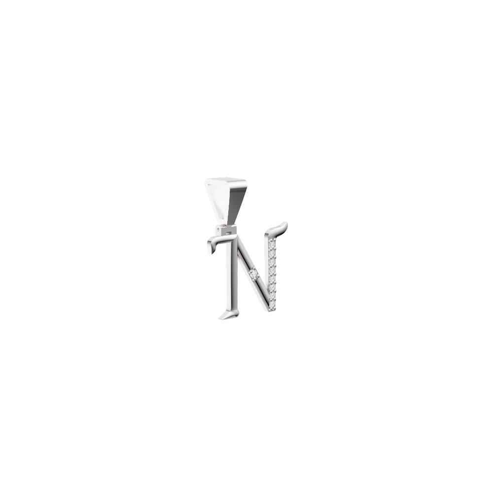 Aarinya Curved 'N' Diamond Alphabet Pendant, The Calligraphic Diamond Initial 'N' Pendant