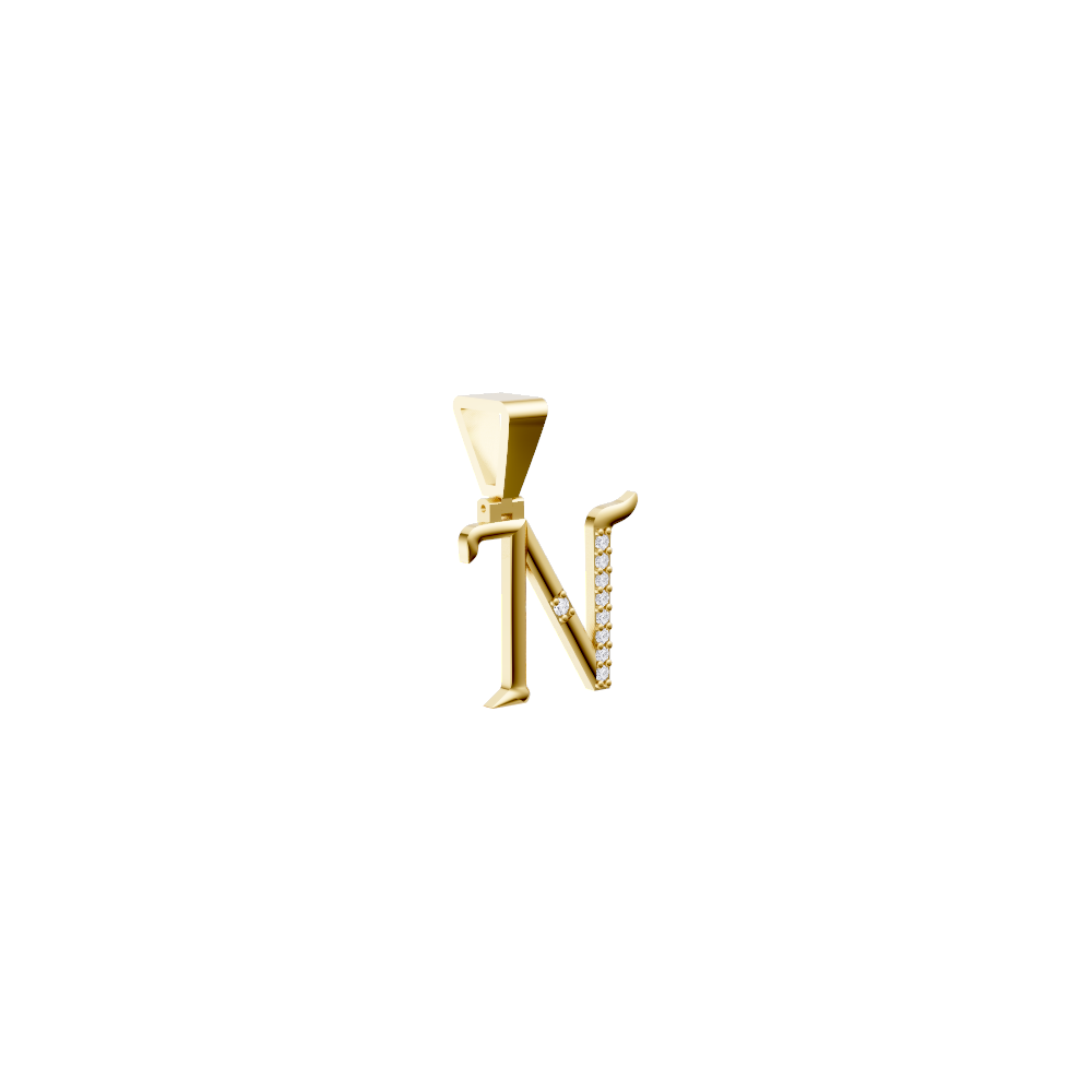 Aarinya Curved 'N' Diamond Alphabet Pendant, The Calligraphic Diamond Initial 'N' Pendant