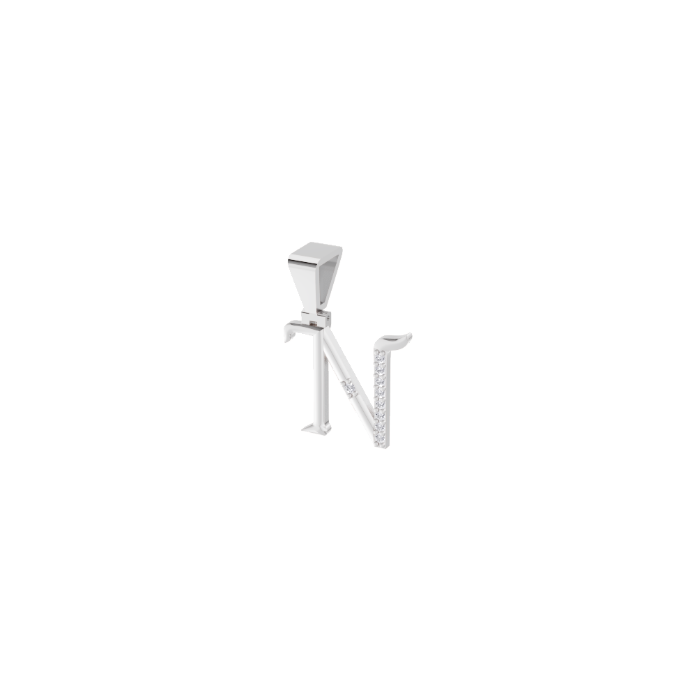 Aarinya Curved 'N' Diamond Alphabet Pendant, The Calligraphic Diamond Initial 'N' Pendant