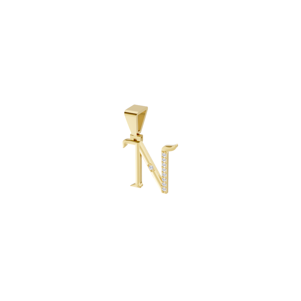 Aarinya Curved 'N' Diamond Alphabet Pendant, The Calligraphic Diamond Initial 'N' Pendant