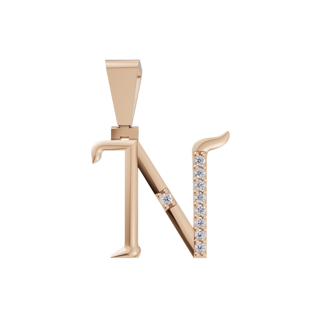 Aarinya Curved 'N' Diamond Alphabet Pendant, The Calligraphic Diamond Initial 'N' Pendant