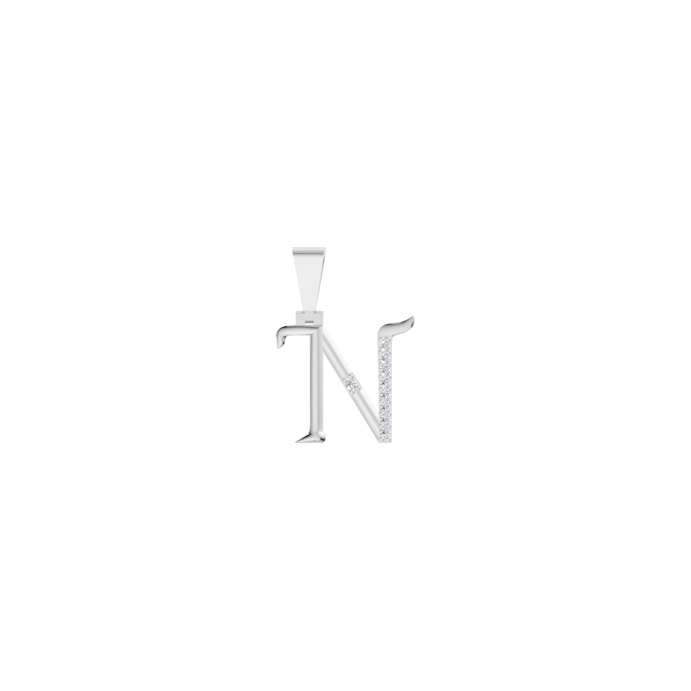 Aarinya Curved 'N' Diamond Alphabet Pendant, The Calligraphic Diamond Initial 'N' Pendant