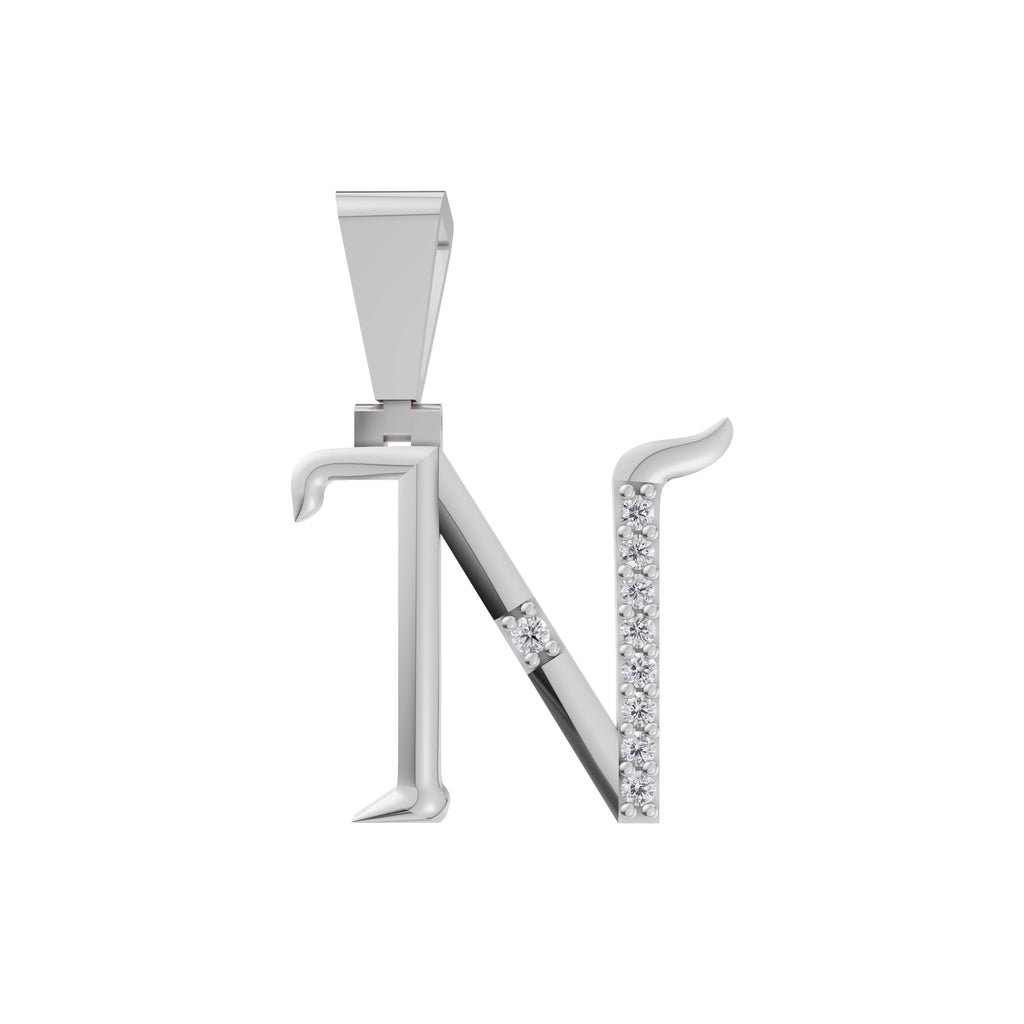 Aarinya Curved 'N' Diamond Alphabet Pendant, The Calligraphic Diamond Initial 'N' Pendant