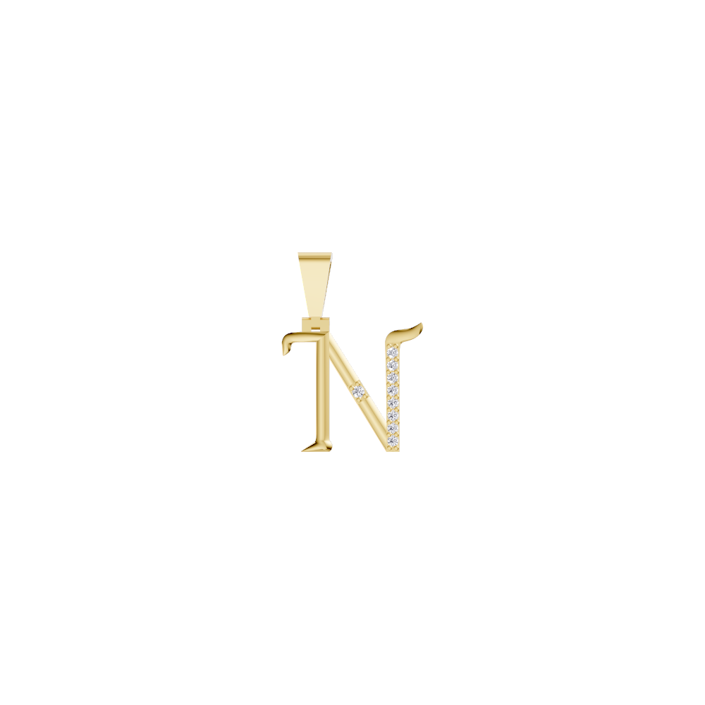 Aarinya Curved 'N' Diamond Alphabet Pendant, The Calligraphic Diamond Initial 'N' Pendant