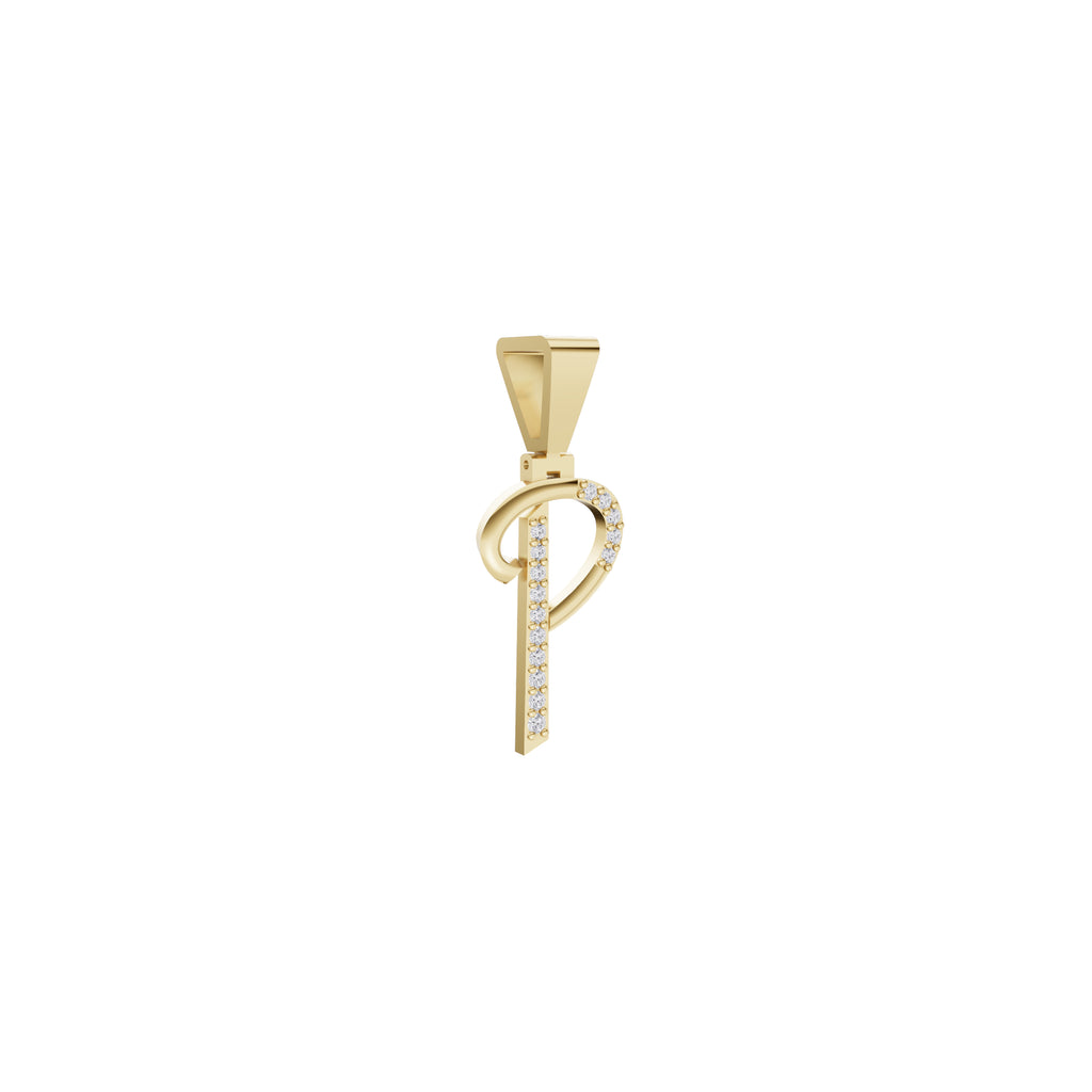 Aarinya Flowing Initial 'P' Gold Diamond Pendant