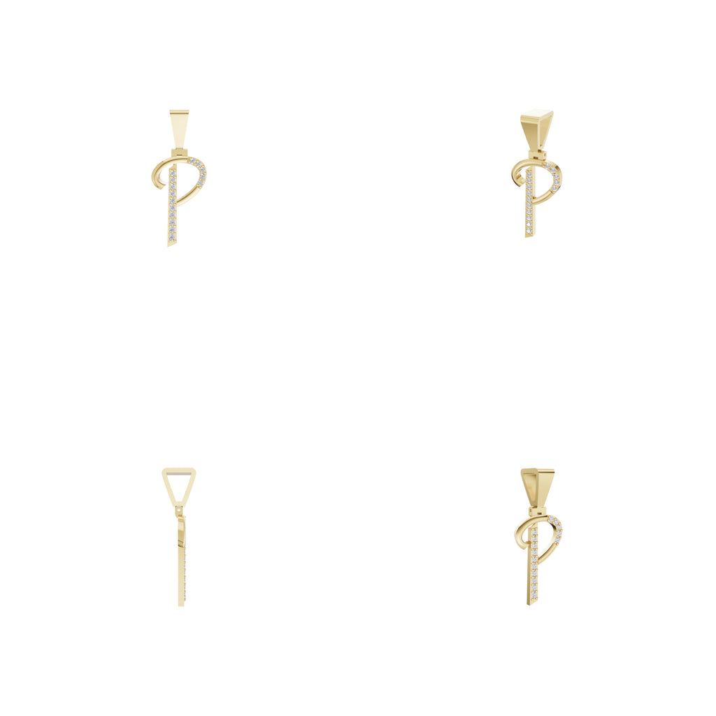 Aarinya Flowing Initial 'P' Gold Diamond Pendant