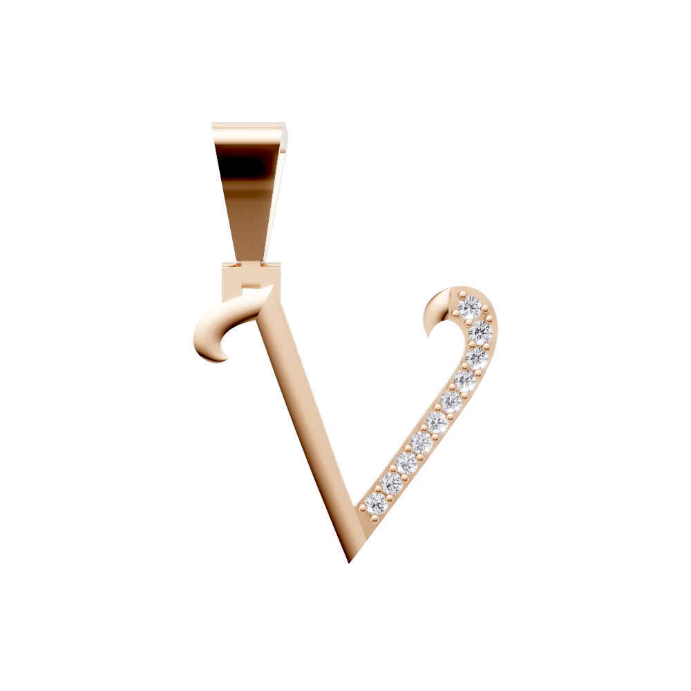 Aarinya Pave Accent Diamond Letter 'V' Pendant, The Calligraphic Diamond Initial 'V' Pendant