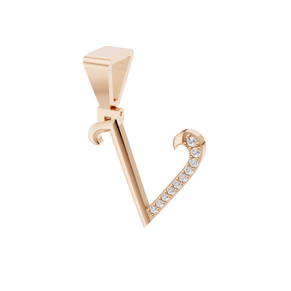 Aarinya Pave Accent Diamond Letter 'V' Pendant, The Calligraphic Diamond Initial 'V' Pendant