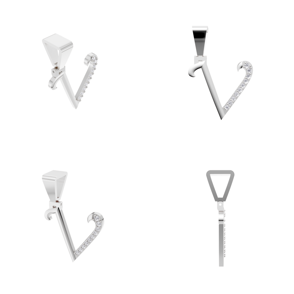 Aarinya Pave Accent Diamond Letter 'V' Pendant, The Calligraphic Diamond Initial 'V' Pendant