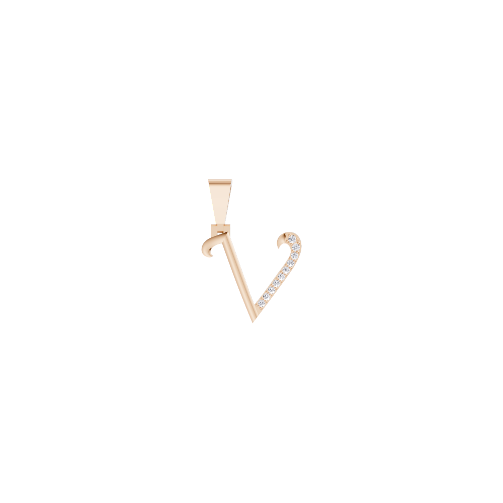 Aarinya Pave Accent Diamond Letter 'V' Pendant, The Calligraphic Diamond Initial 'V' Pendant