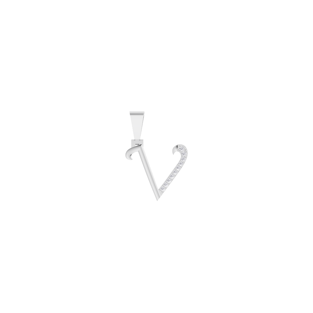 Aarinya Pave Accent Diamond Letter 'V' Pendant, The Calligraphic Diamond Initial 'V' Pendant
