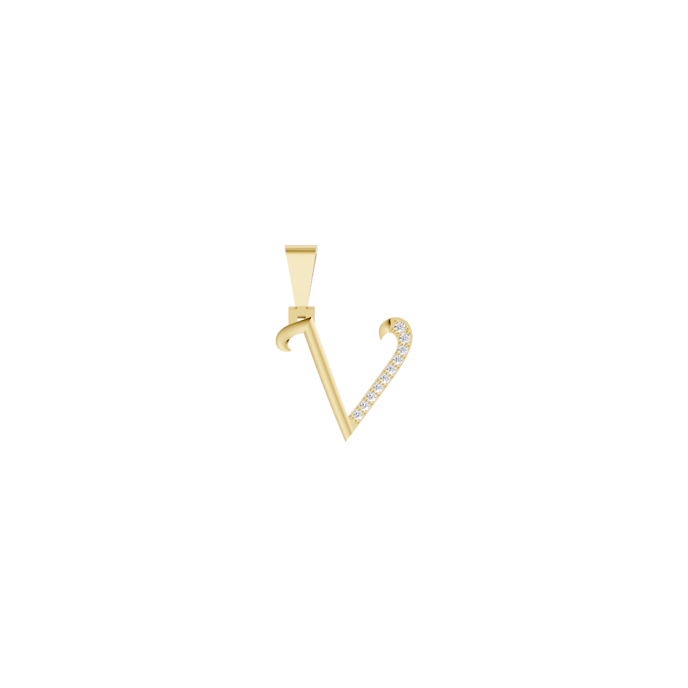 Aarinya Pave Accent Diamond Letter 'V' Pendant, The Calligraphic Diamond Initial 'V' Pendant