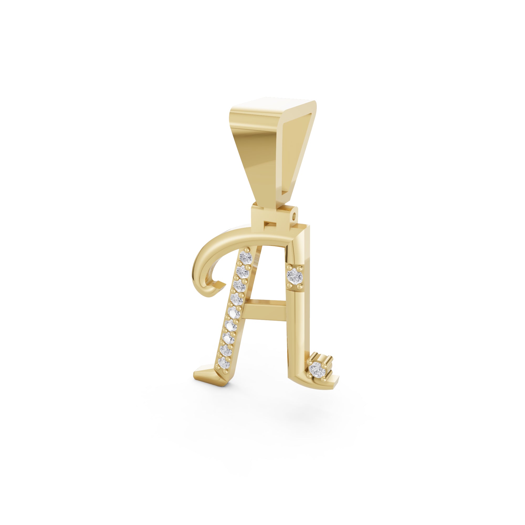 Aarinya Script Yellow Gold 'A' Lab Grown Diamond Pendant, The Solstice Script Initial 'A' Pendant