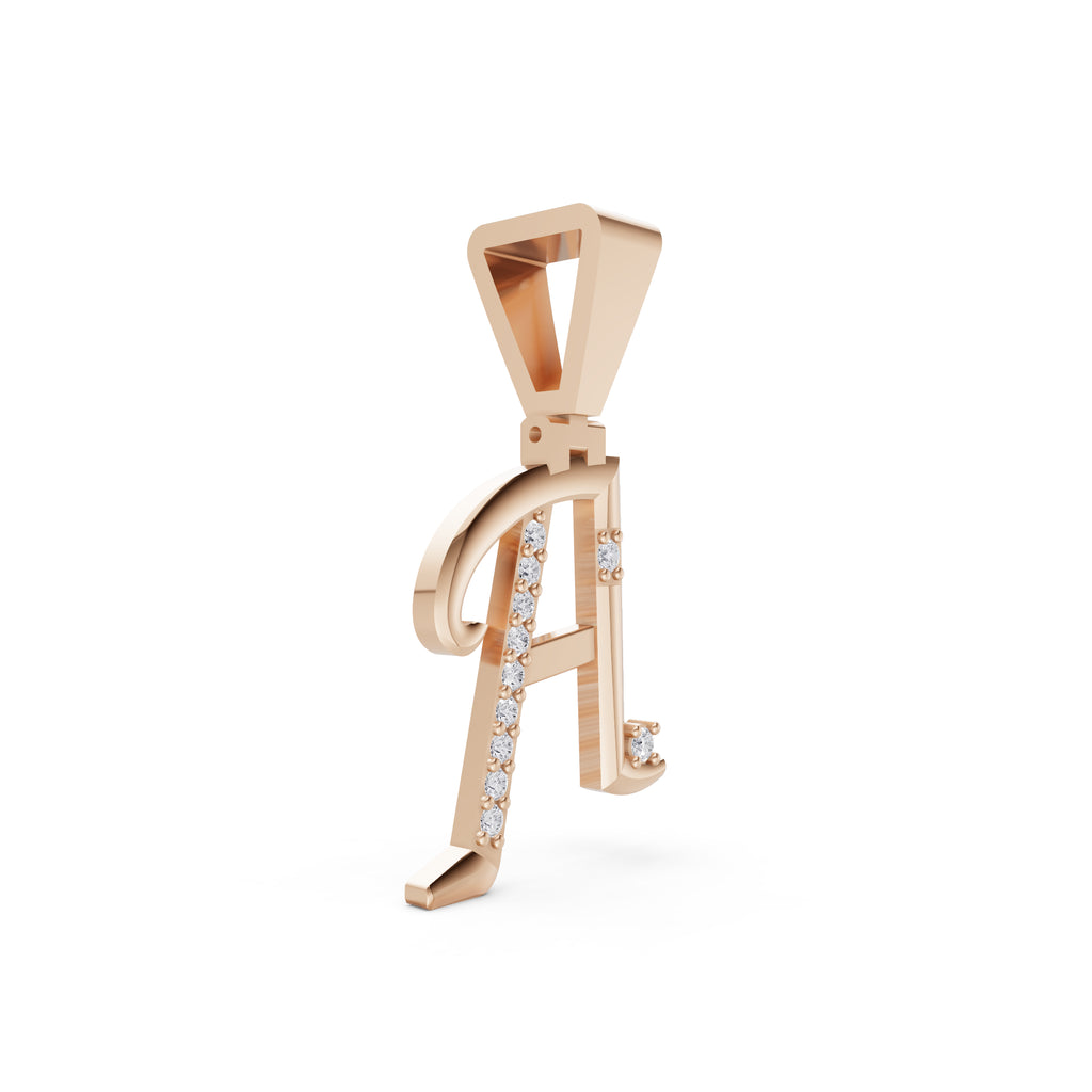 Aarinya Script Yellow Gold 'A' Lab Grown Diamond Pendant, The Solstice Script Initial 'A' Pendant
