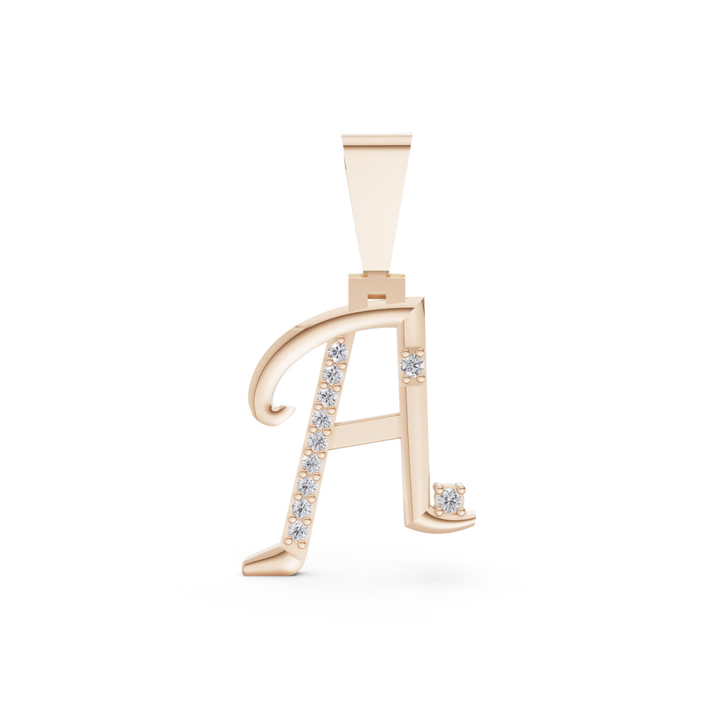 Aarinya Script Yellow Gold 'A' Lab Grown Diamond Pendant, The Solstice Script Initial 'A' Pendant