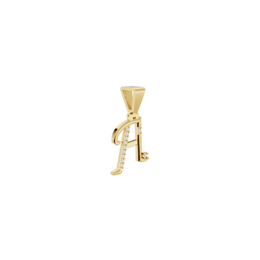Aarinya Script Yellow Gold 'A' Lab Grown Diamond Pendant, The Solstice Script Initial 'A' Pendant