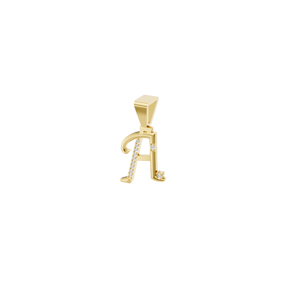 Aarinya Script Yellow Gold 'A' Lab Grown Diamond Pendant, The Solstice Script Initial 'A' Pendant
