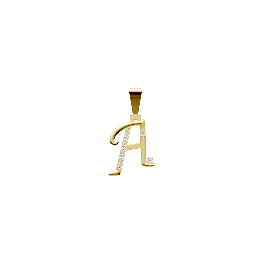 Aarinya Script Yellow Gold 'A' Lab Grown Diamond Pendant, The Solstice Script Initial 'A' Pendant