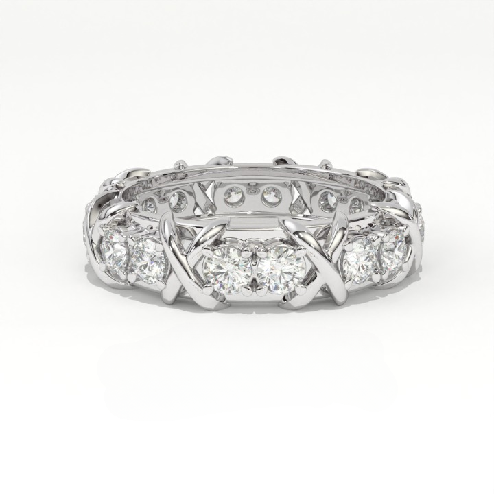Aarinya Two-Tone Cross Link Diamond Eternity Band, The Renaissance Sculpted Two-Tone Cross Eternity Band Ring, Two-Tone "X" Link Eternity Ring