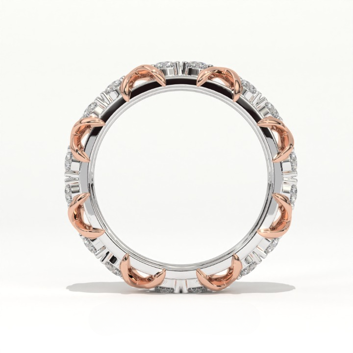 Aarinya Two-Tone Cross Link Diamond Eternity Band, The Renaissance Sculpted Two-Tone Cross Eternity Band Ring, Two-Tone "X" Link Eternity Ring