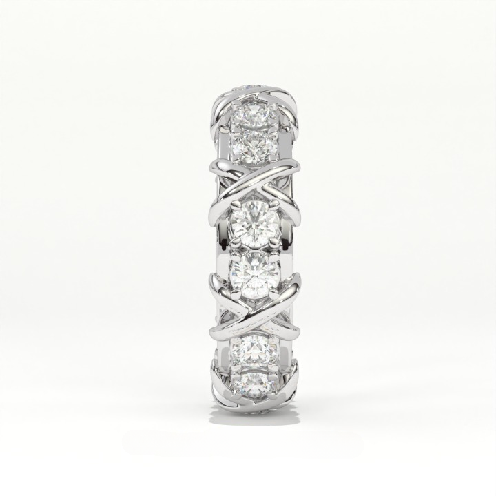 Aarinya Two-Tone Cross Link Diamond Eternity Band, The Renaissance Sculpted Two-Tone Cross Eternity Band Ring, Two-Tone "X" Link Eternity Ring