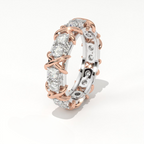 Aarinya Two-Tone Cross Link Diamond Eternity Band, The Renaissance Sculpted Two-Tone Cross Eternity Band Ring, Two-Tone "X" Link Eternity Ring