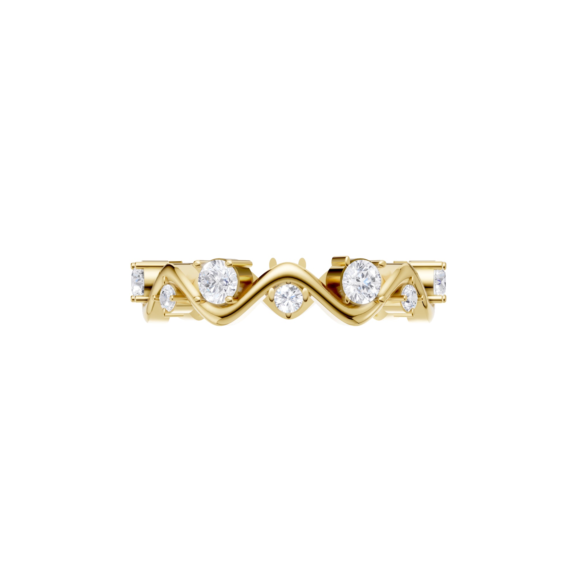 Aarinya Wave-Ribbon Alternating Diamond Band Ring, The Wavy Alternating Diamond Eternity Band