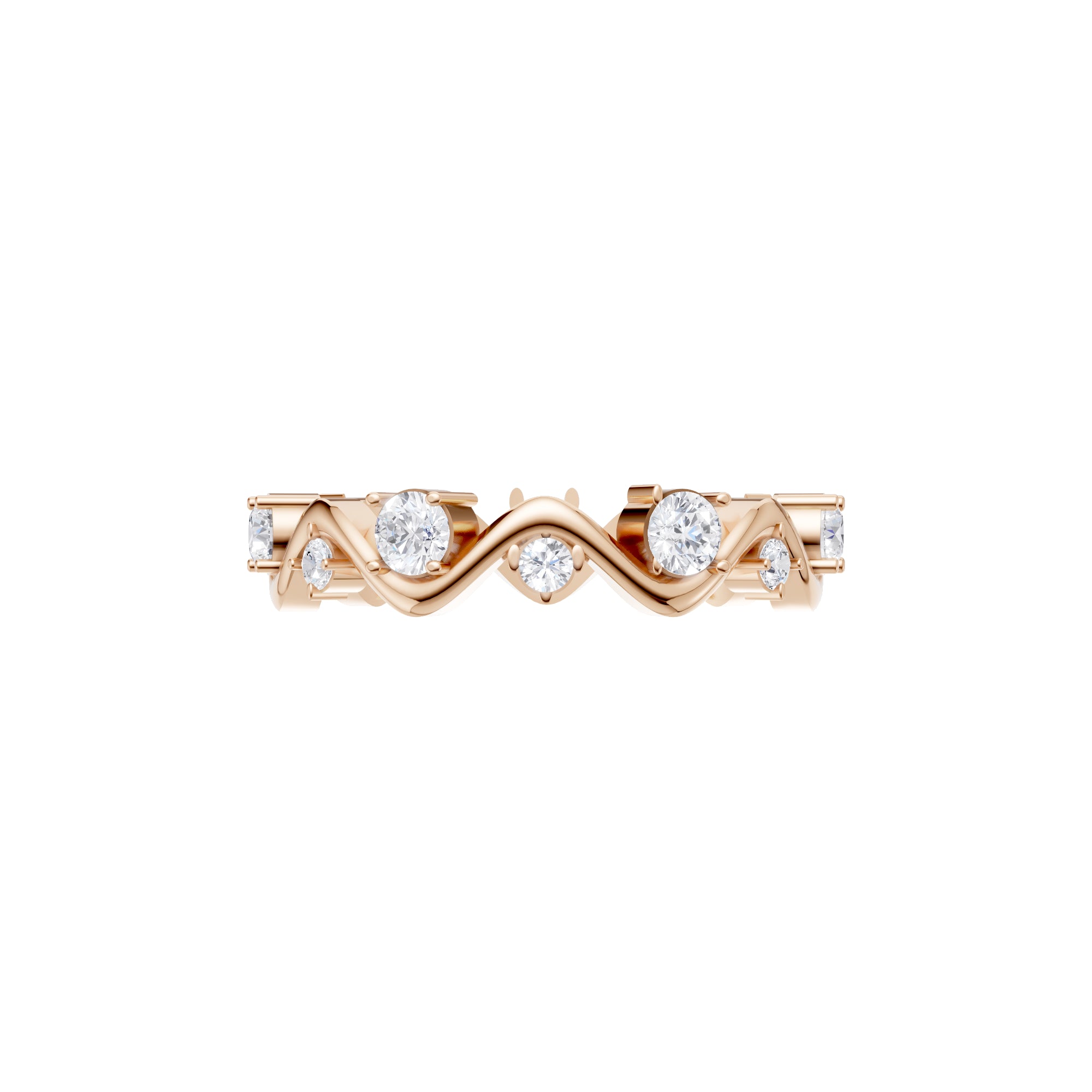Aarinya Wave-Ribbon Alternating Diamond Band Ring, The Wavy Alternating Diamond Eternity Band
