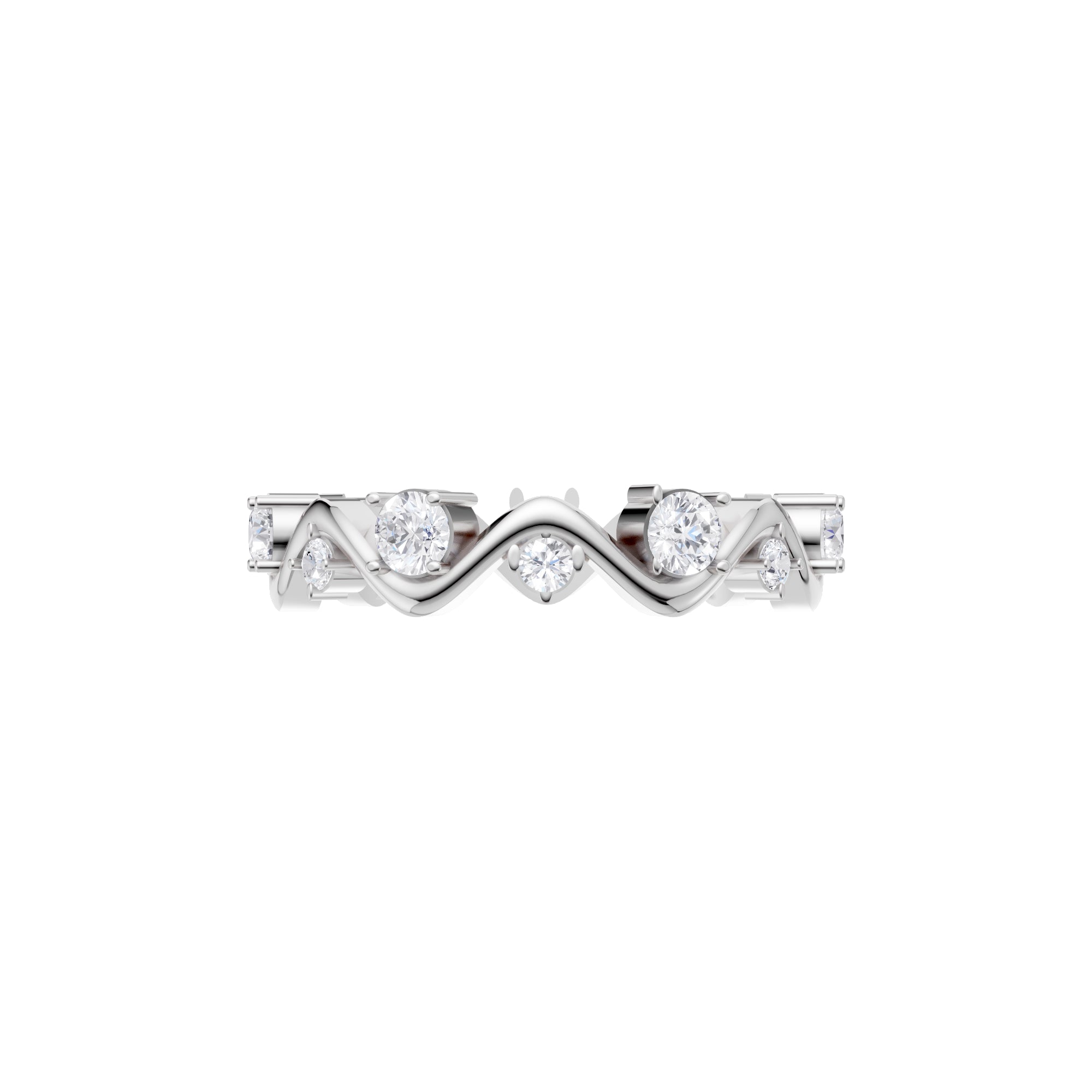 Aarinya Wave-Ribbon Alternating Diamond Band Ring, The Wavy Alternating Diamond Eternity Band