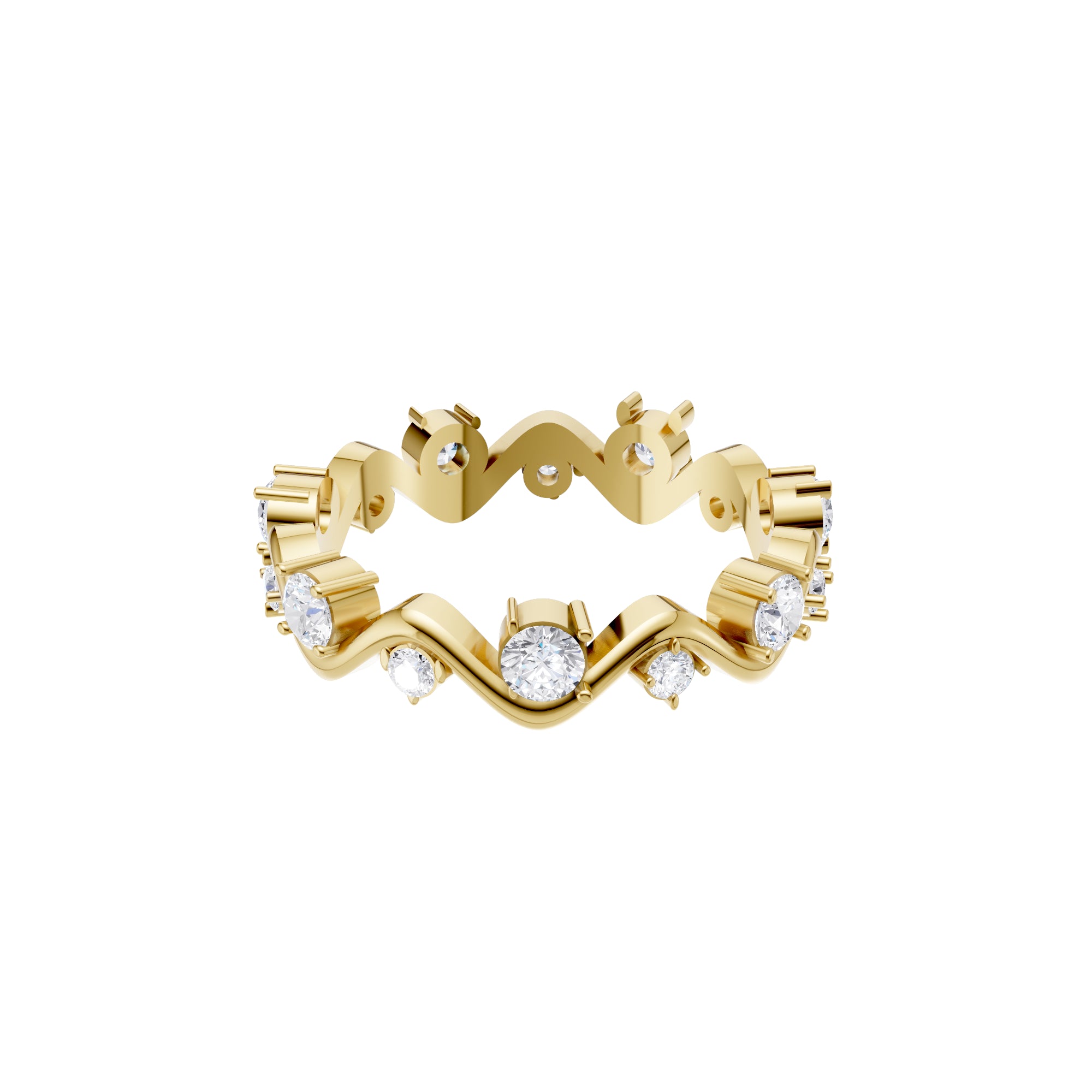 Aarinya Wave-Ribbon Alternating Diamond Band Ring, The Wavy Alternating Diamond Eternity Band