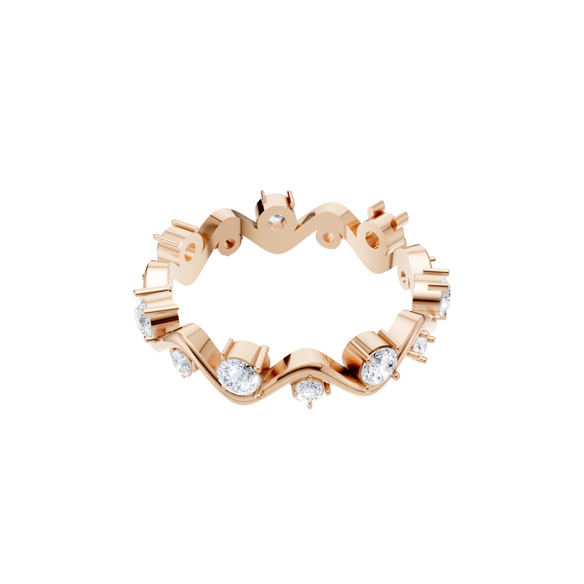 Aarinya Wave-Ribbon Alternating Diamond Band Ring, The Wavy Alternating Diamond Eternity Band
