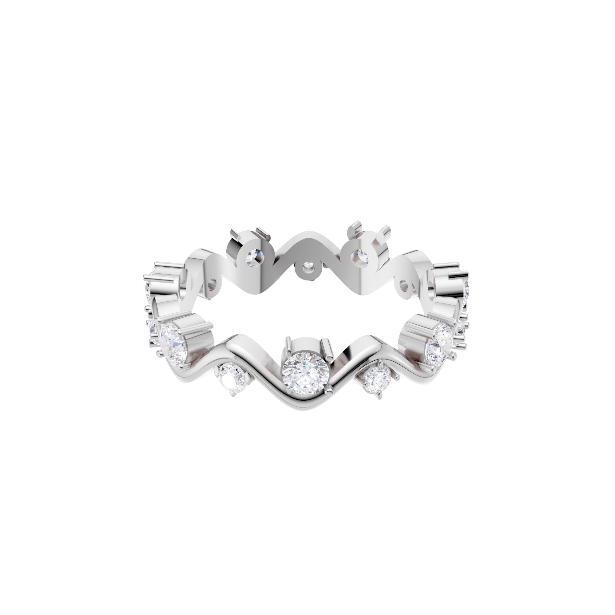 Aarinya Wave-Ribbon Alternating Diamond Band Ring, The Wavy Alternating Diamond Eternity Band