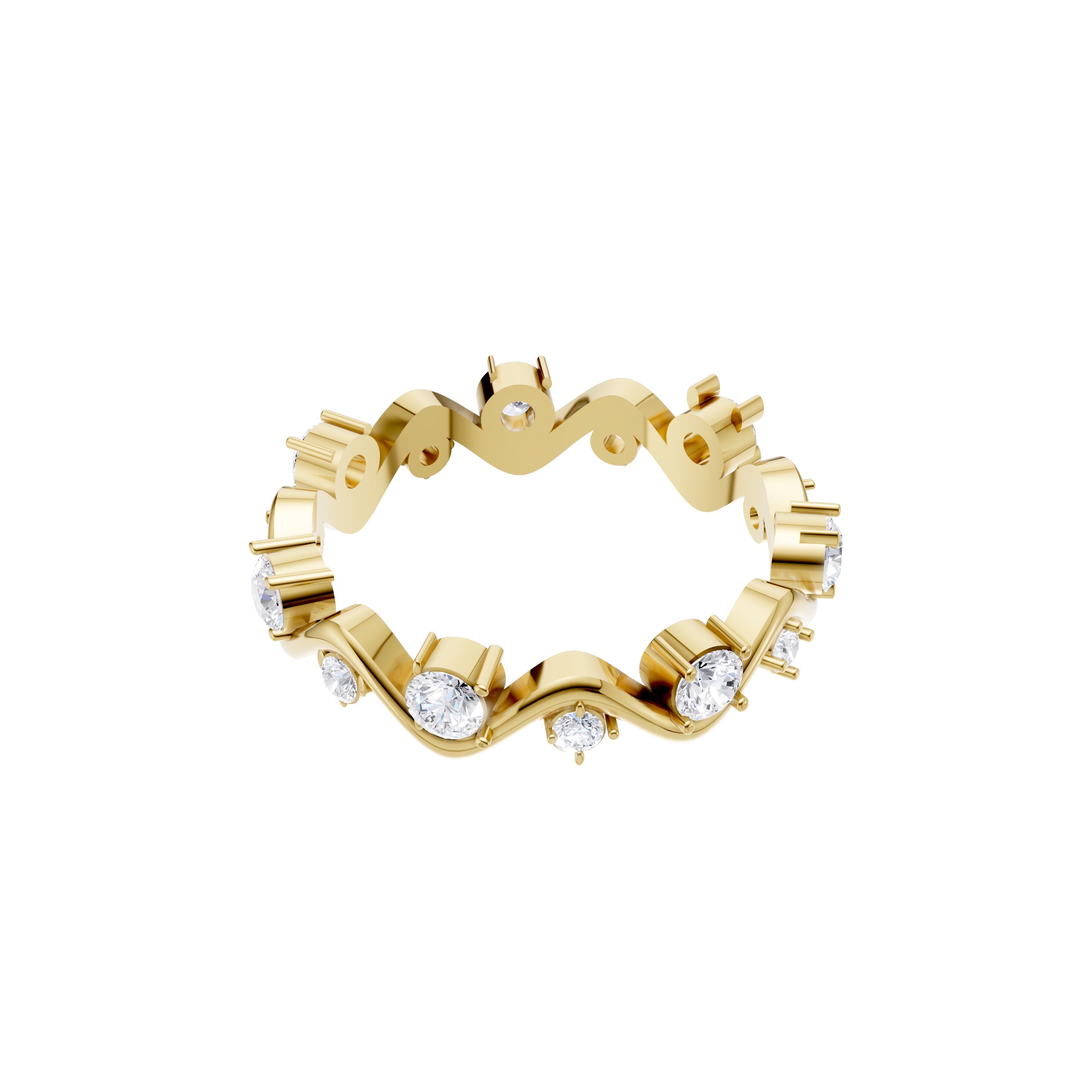 Aarinya Wave-Ribbon Alternating Diamond Band Ring, The Wavy Alternating Diamond Eternity Band