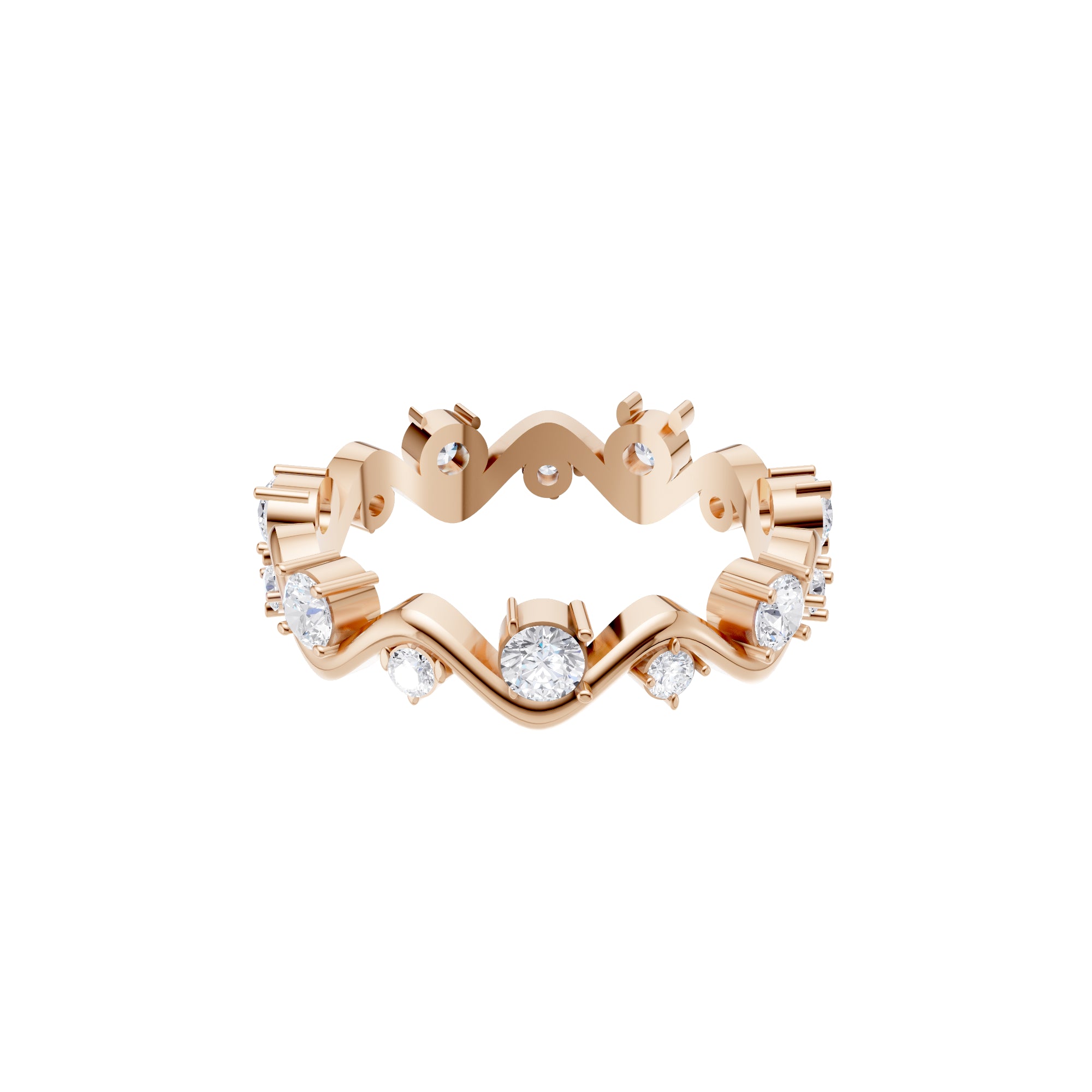 Aarinya Wave-Ribbon Alternating Diamond Band Ring, The Wavy Alternating Diamond Eternity Band