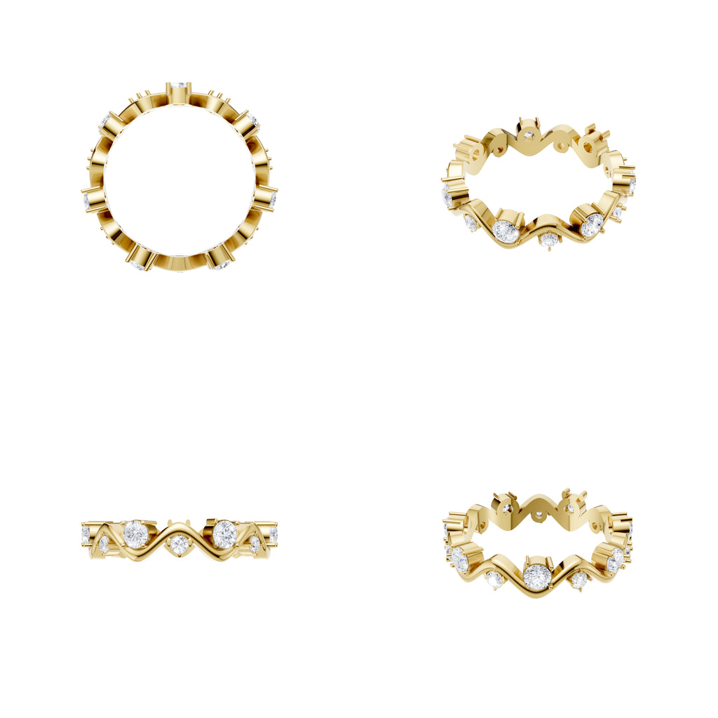 Aarinya Wave-Ribbon Alternating Diamond Band Ring, The Wavy Alternating Diamond Eternity Band