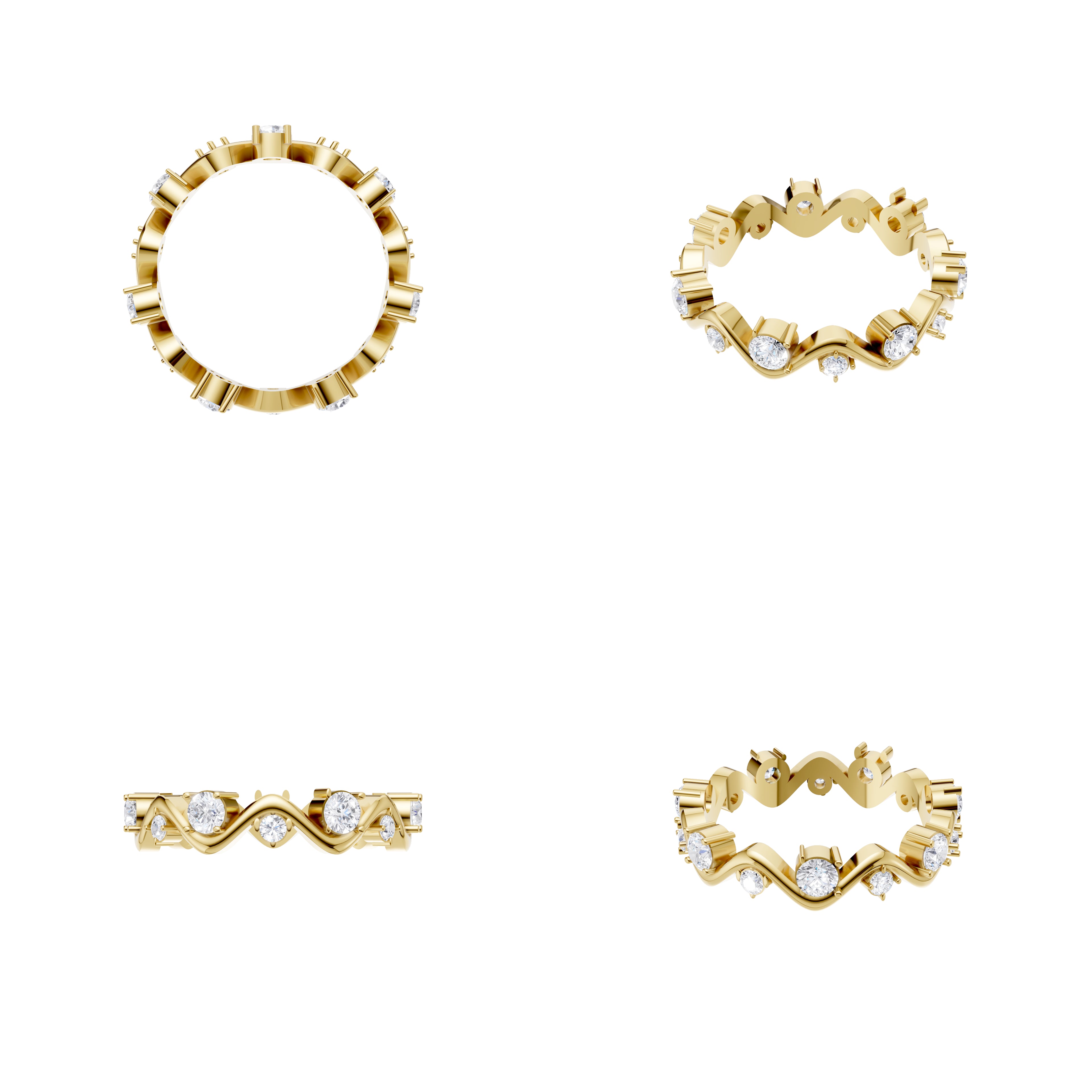 Aarinya Wave-Ribbon Alternating Diamond Band Ring, The Wavy Alternating Diamond Eternity Band