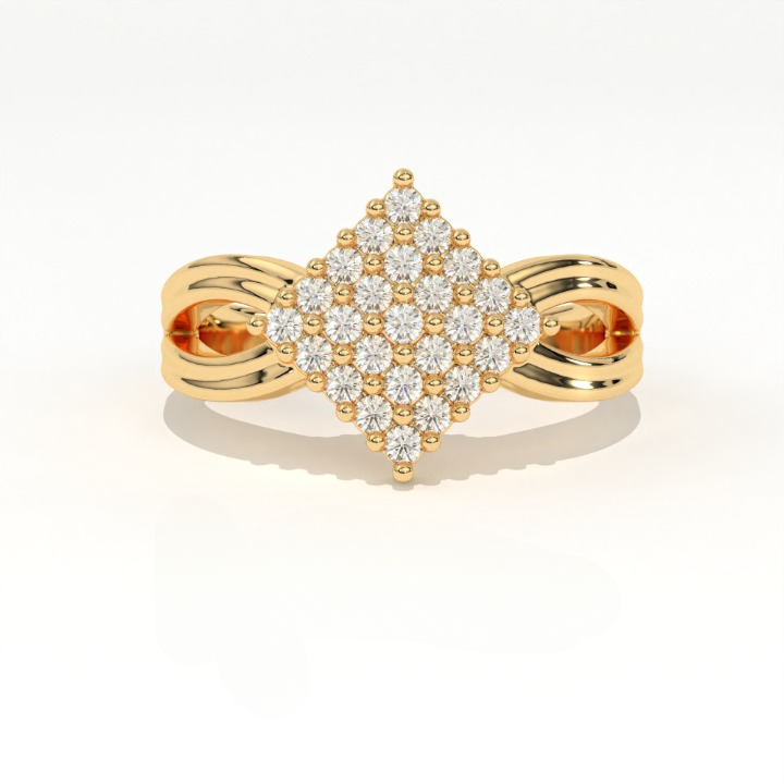 Aarinya Diamond Kite Cluster Ring, The Deco Diamond Grid Ring, Gold Rhombus Cluster Ring