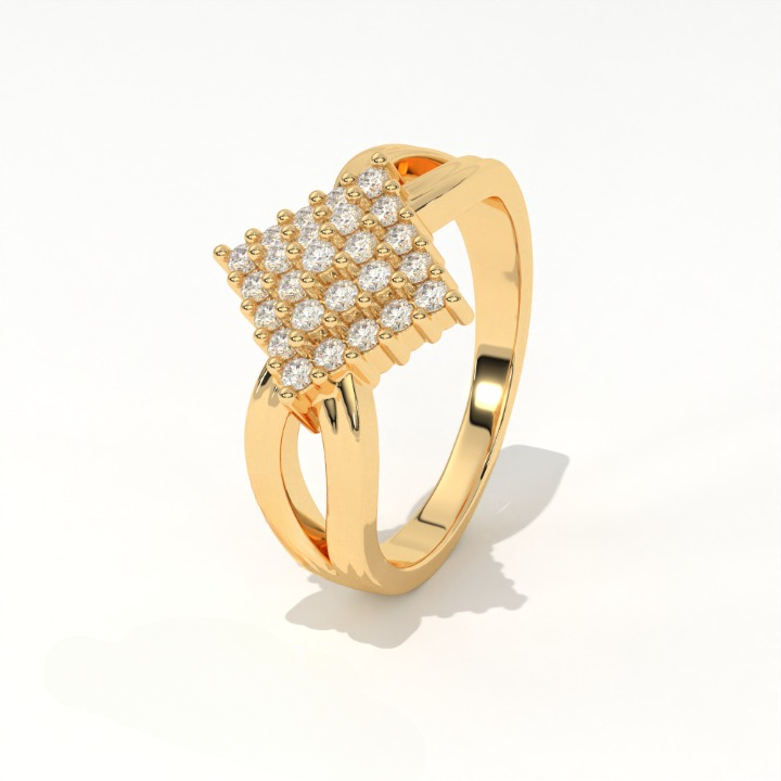 Aarinya Diamond Kite Cluster Ring, The Deco Diamond Grid Ring, Gold Rhombus Cluster Ring