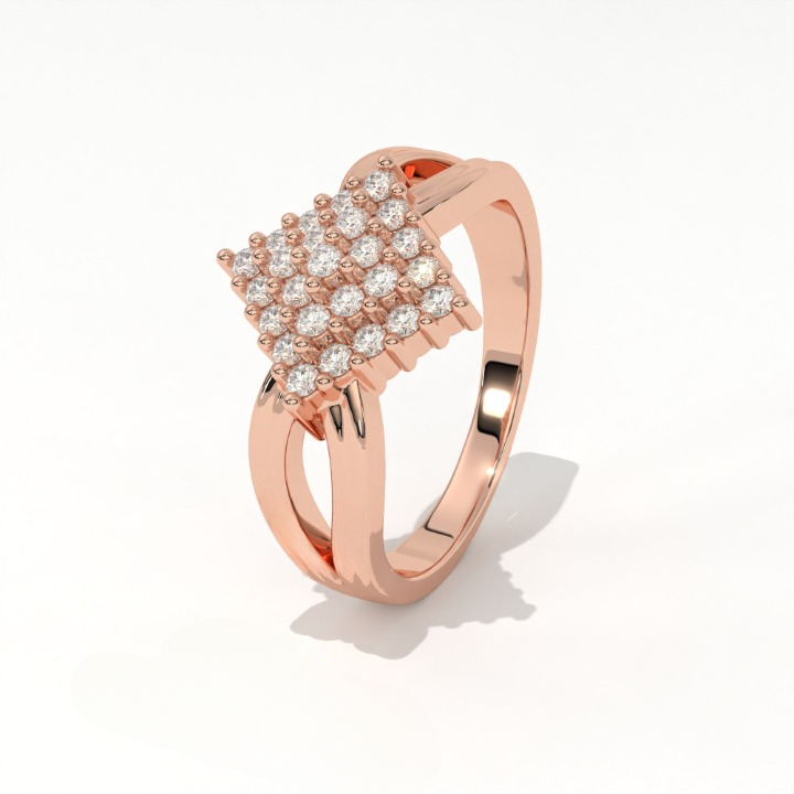 Aarinya Diamond Kite Cluster Ring, The Deco Diamond Grid Ring, Gold Rhombus Cluster Ring