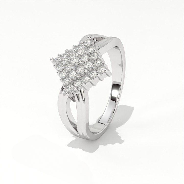 Aarinya Diamond Kite Cluster Ring, The Deco Diamond Grid Ring, Gold Rhombus Cluster Ring