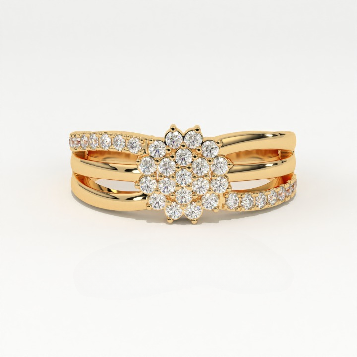 Aarinya Floral Cluster Triple-Bypass Diamond Ring, The Helix Asymmetric Floral Statement Ring, Gold Floral Cluster Ring