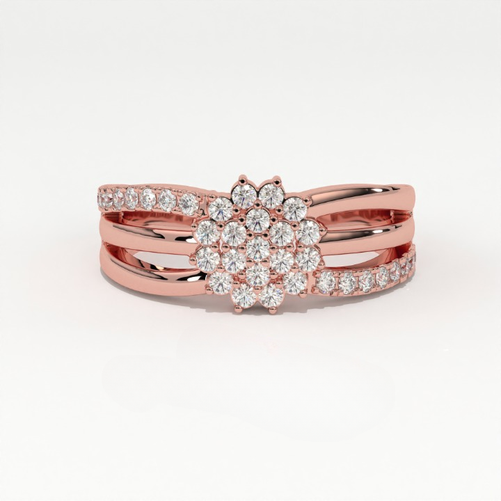 Aarinya Floral Cluster Triple-Bypass Diamond Ring, The Helix Asymmetric Floral Statement Ring, Gold Floral Cluster Ring