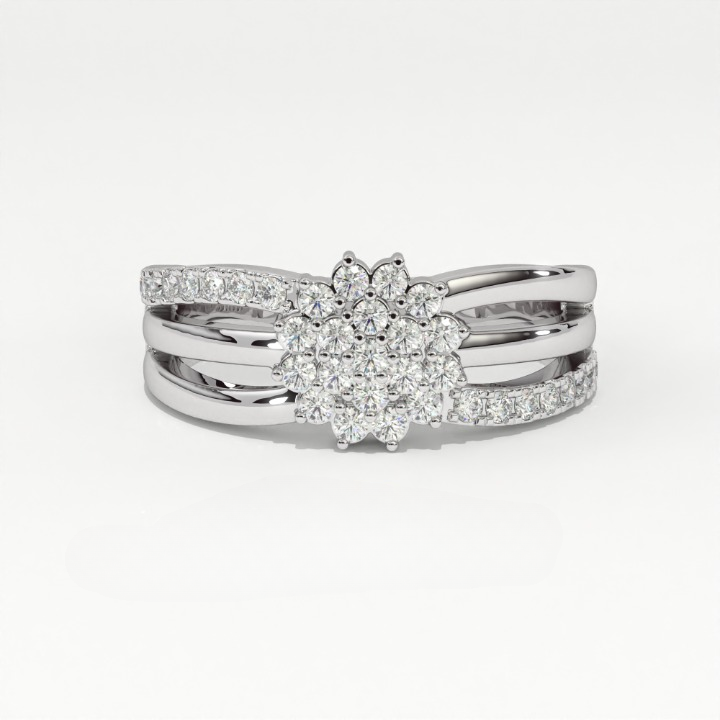 Aarinya Floral Cluster Triple-Bypass Diamond Ring, The Helix Asymmetric Floral Statement Ring, Gold Floral Cluster Ring