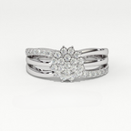 Aarinya Floral Cluster Triple-Bypass Diamond Ring, The Helix Asymmetric Floral Statement Ring, Gold Floral Cluster Ring