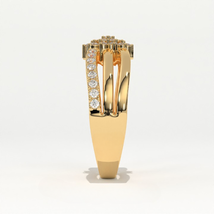 Aarinya Floral Cluster Triple-Bypass Diamond Ring, The Helix Asymmetric Floral Statement Ring, Gold Floral Cluster Ring