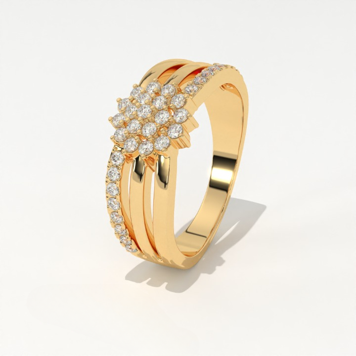 Aarinya Floral Cluster Triple-Bypass Diamond Ring, The Helix Asymmetric Floral Statement Ring, Gold Floral Cluster Ring