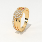 Aarinya Floral Cluster Triple-Bypass Diamond Ring, The Helix Asymmetric Floral Statement Ring, Gold Floral Cluster Ring