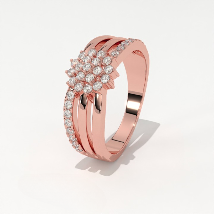 Aarinya Floral Cluster Triple-Bypass Diamond Ring, The Helix Asymmetric Floral Statement Ring, Gold Floral Cluster Ring