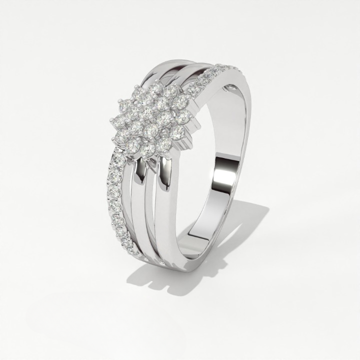 Aarinya Floral Cluster Triple-Bypass Diamond Ring, The Helix Asymmetric Floral Statement Ring, Gold Floral Cluster Ring